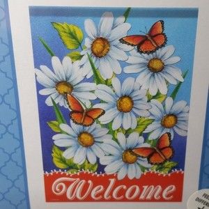Outdoor Garden Flag Double Sided Welcome Butterfly